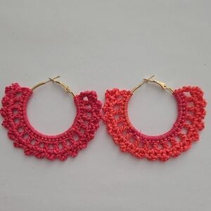 Elegant Crochet Hoop Earrings - Pink and Orange